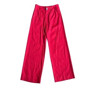 Maeve‎ Colette Wide Leg Patch Pocket Linen Blend Pants Red Size 24